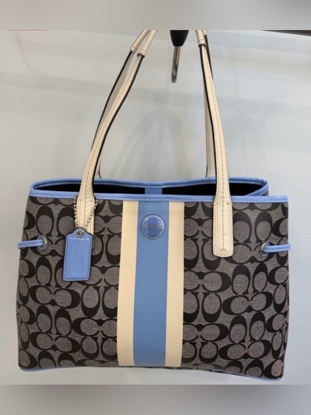 Coach Signature Stripe Drawstring Carryall Tote Bag, specifically model F22908